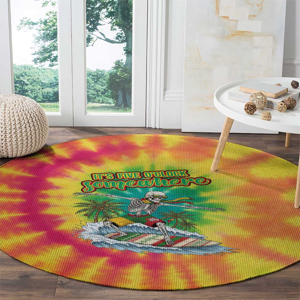 Tie-Dye Skeleton Surfing Lithuania Round Carpet It’s 5 O’Clock Somewhere - Wonder Print Shop