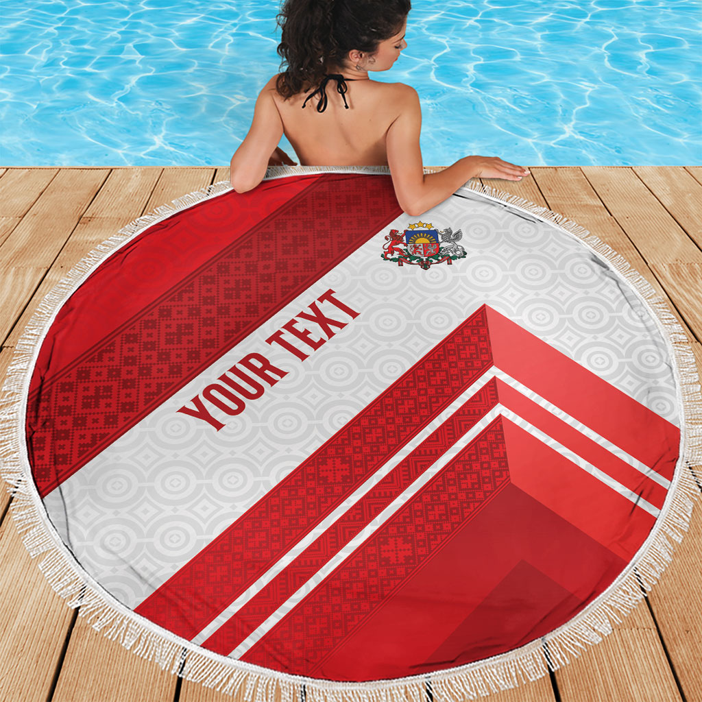 Personalized Latvia Independence Day Beach Blanket Latvijas Republika Folk Pattern