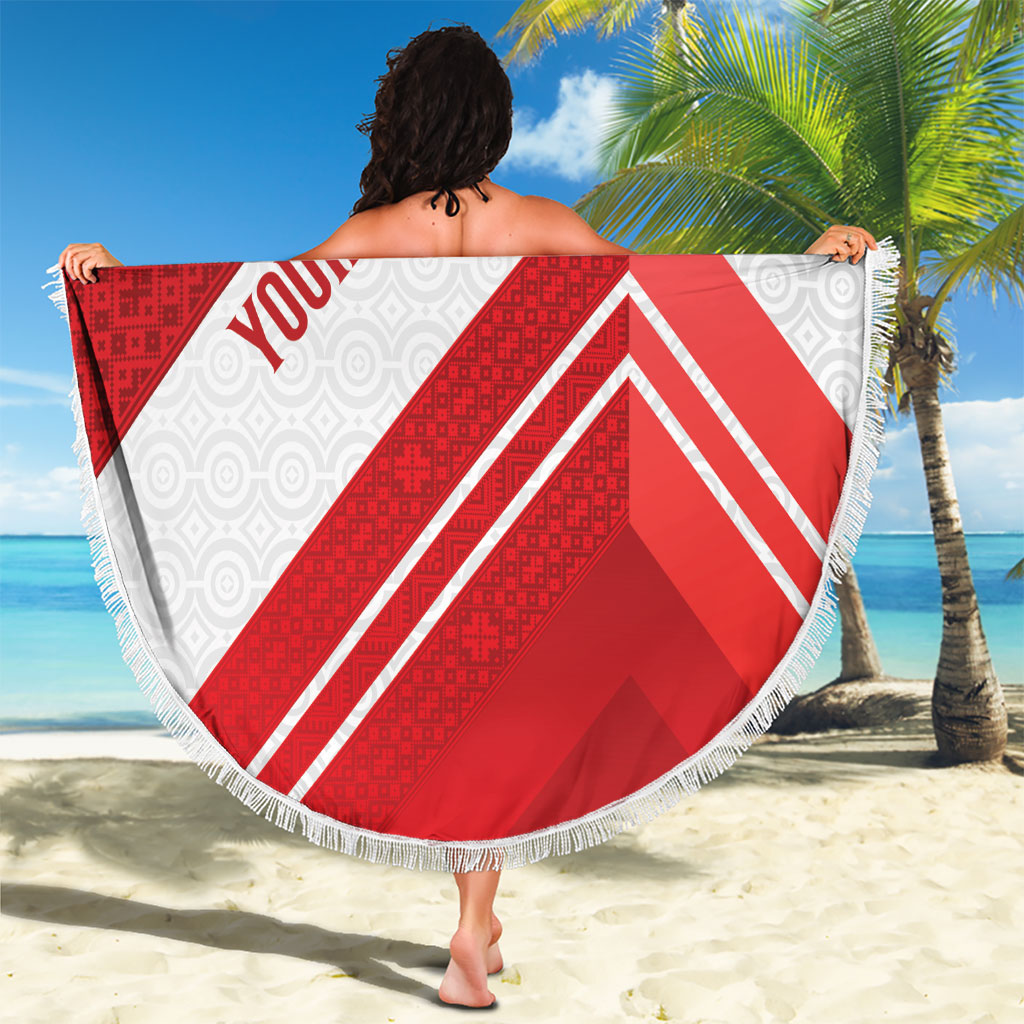 Personalized Latvia Independence Day Beach Blanket Latvijas Republika Folk Pattern