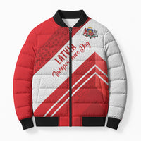 Personalized Latvia Independence Day Bomber Puffer Jacket Latvijas Republika Folk Pattern
