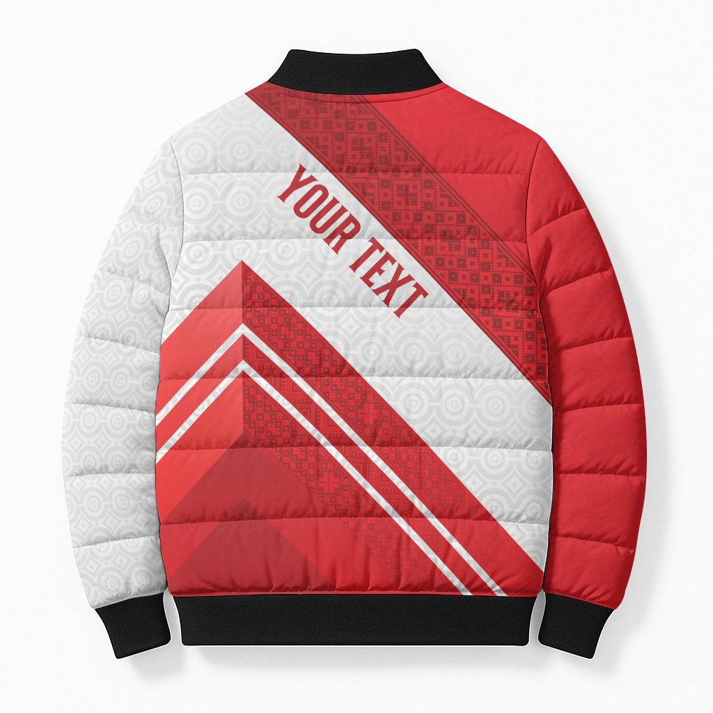 Personalized Latvia Independence Day Bomber Puffer Jacket Latvijas Republika Folk Pattern