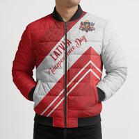 Personalized Latvia Independence Day Bomber Puffer Jacket Latvijas Republika Folk Pattern