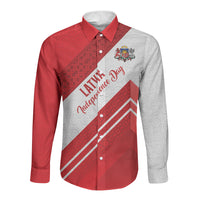 Personalized Latvia Independence Day Long Sleeve Button Shirt Latvijas Republika Folk Pattern