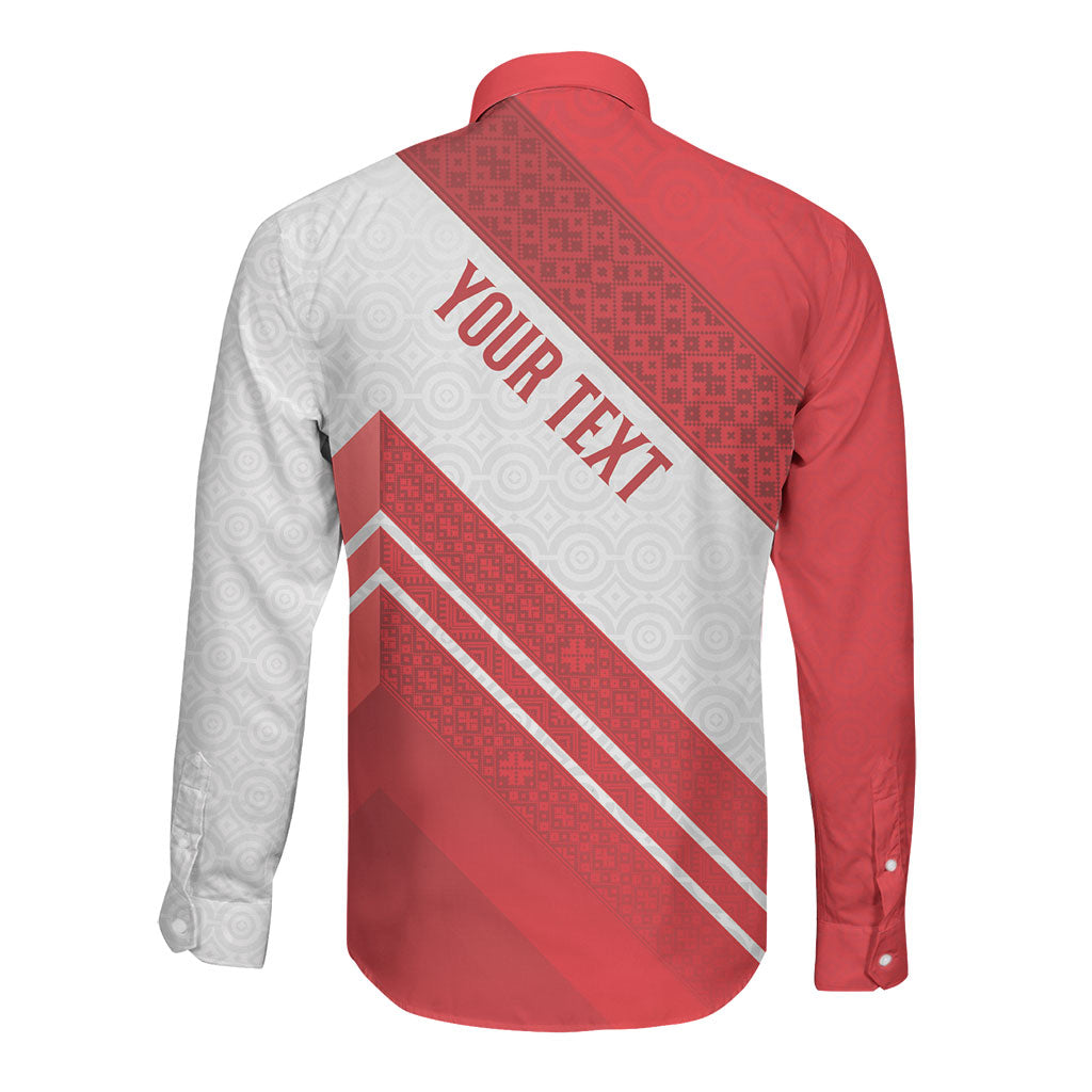 Personalized Latvia Independence Day Long Sleeve Button Shirt Latvijas Republika Folk Pattern