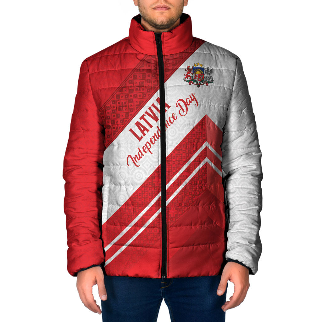 Personalized Latvia Independence Day Padded Jacket Latvijas Republika Folk Pattern
