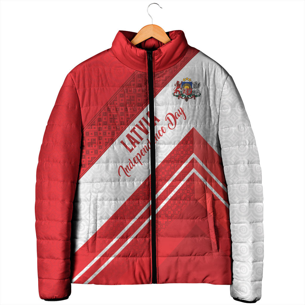 Personalized Latvia Independence Day Padded Jacket Latvijas Republika Folk Pattern