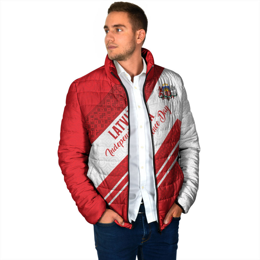 Personalized Latvia Independence Day Padded Jacket Latvijas Republika Folk Pattern