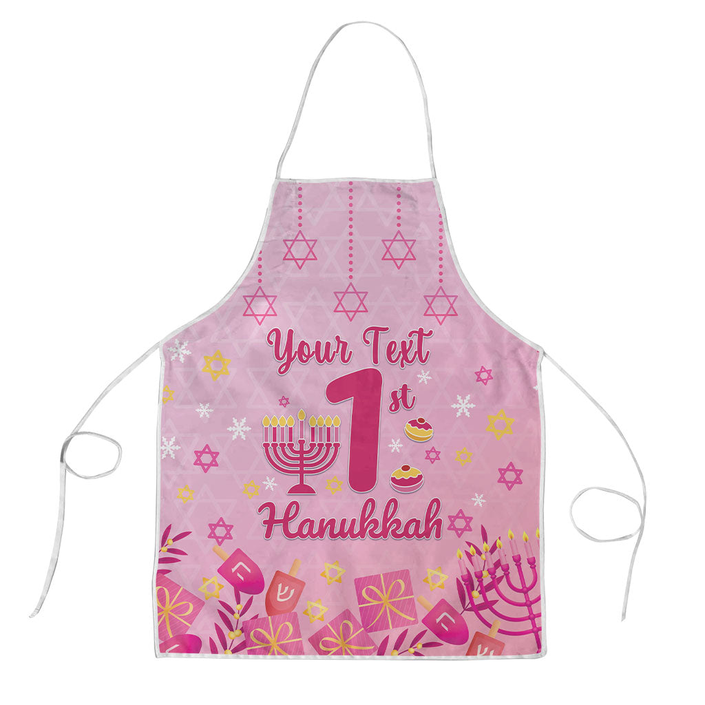 My First Hanukkah Personalized Apron Menorah Dreidels Star of David Pink