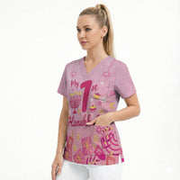 My First Hanukkah Personalized Scrub Top Menorah Dreidels Star of David Pink