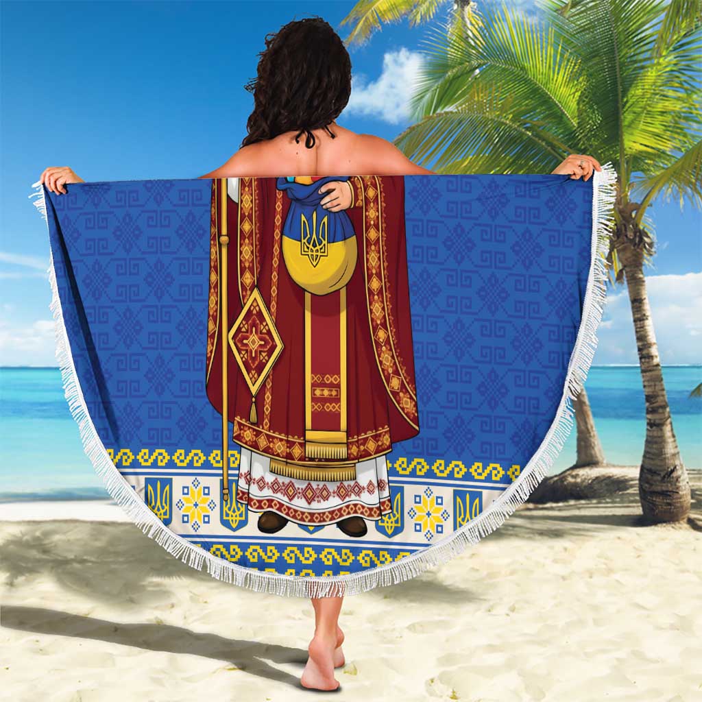 Ukraine Christmas Beach Blanket Saint Nicholas Vyshyvanka Style - Wonder Print Shop