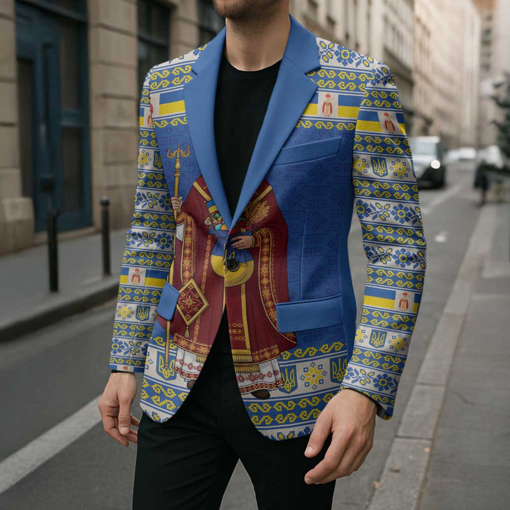 Ukraine Christmas Blazer Saint Nicholas Vyshyvanka Style - Wonder Print Shop