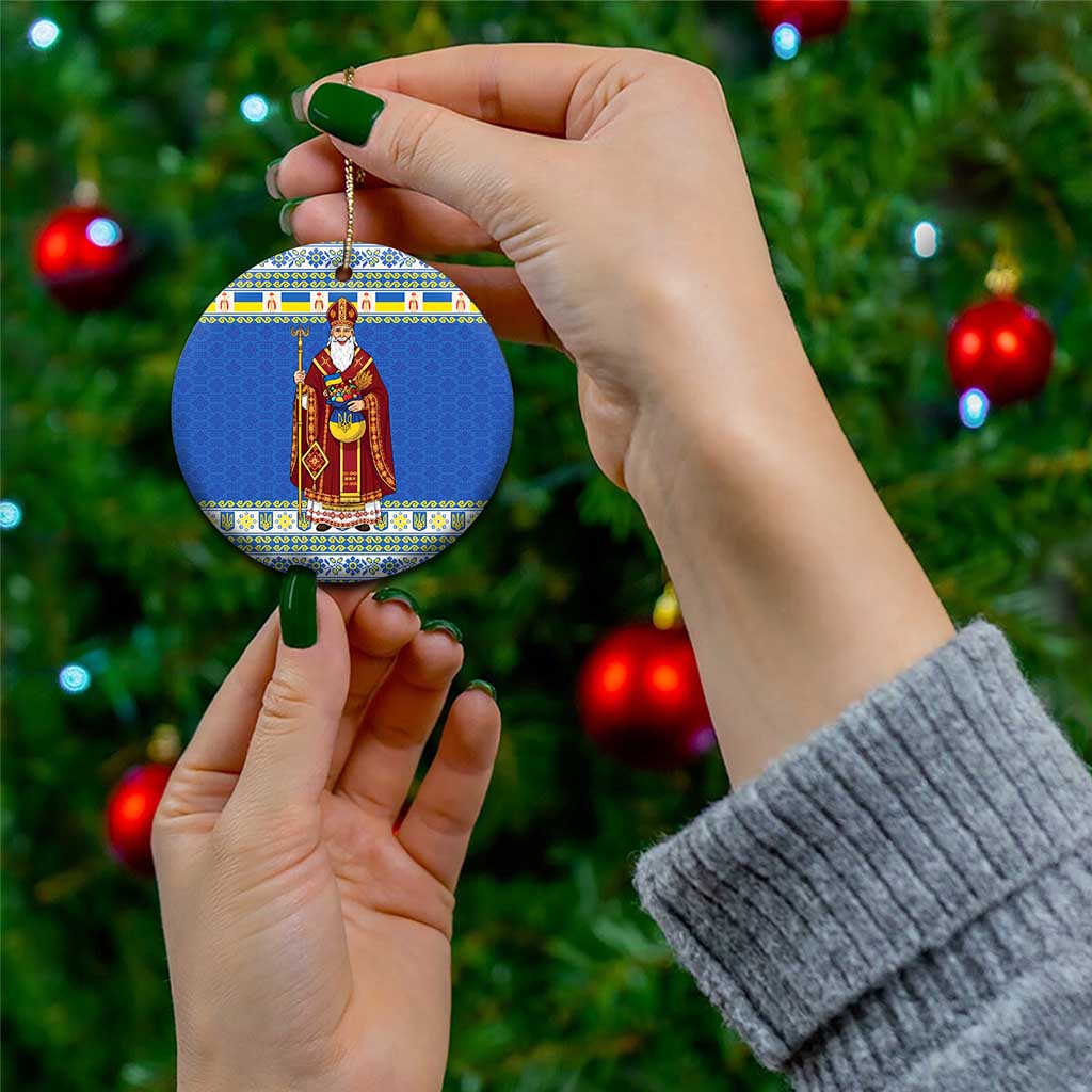 Ukraine Christmas Ceramic Ornament Saint Nicholas Vyshyvanka Style - Wonder Print Shop