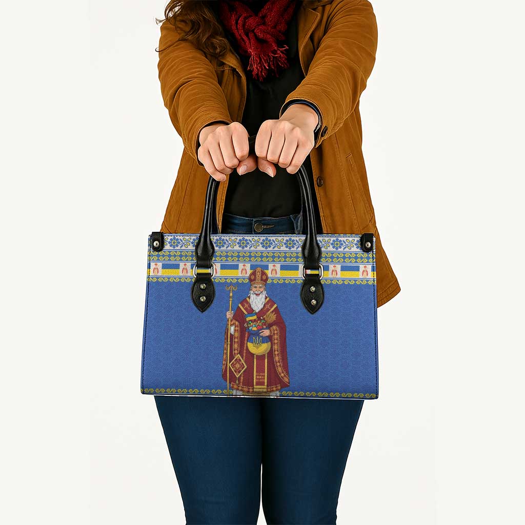 Ukraine Christmas Leather Bag Saint Nicholas Vyshyvanka Style - Wonder Print Shop