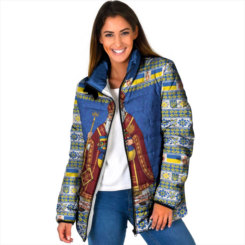 Ukraine Christmas Padded Jacket Saint Nicholas Vyshyvanka Style - Wonder Print Shop