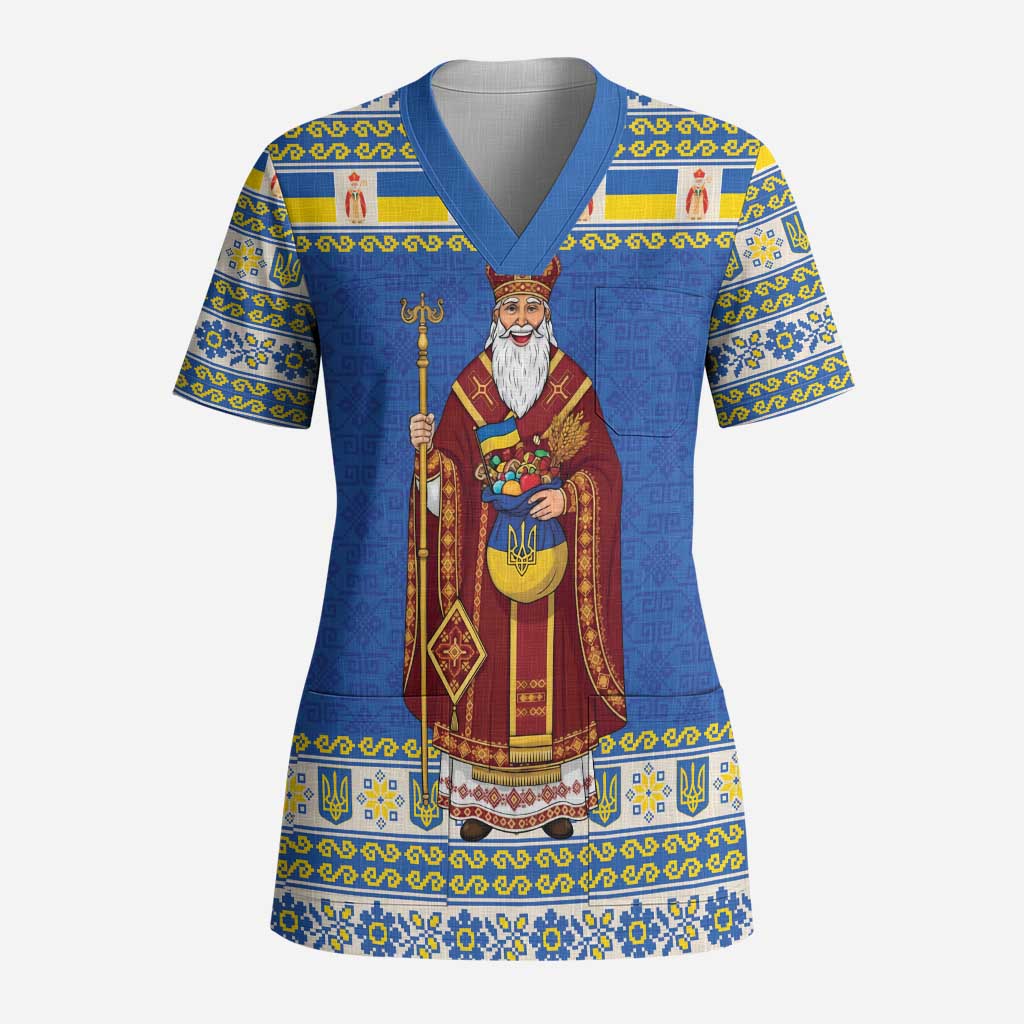 Ukraine Christmas Scrub Top Saint Nicholas Vyshyvanka Style - Wonder Print Shop