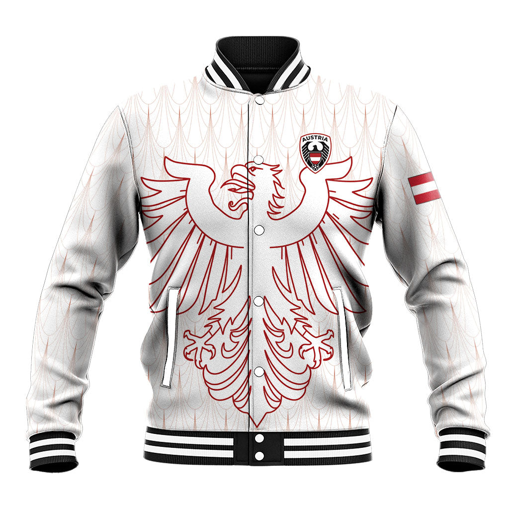 Custom World Football 2026 Austria Baseball Jacket Austrian Eagles White Glory