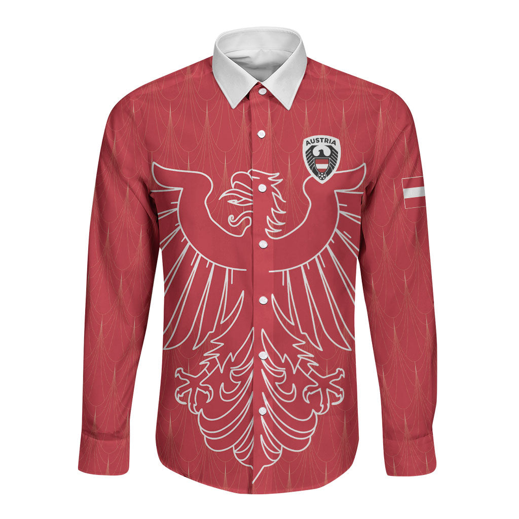 Custom World Football 2026 Austria Long Sleeve Button Shirt Austrian Eagles Red Glory