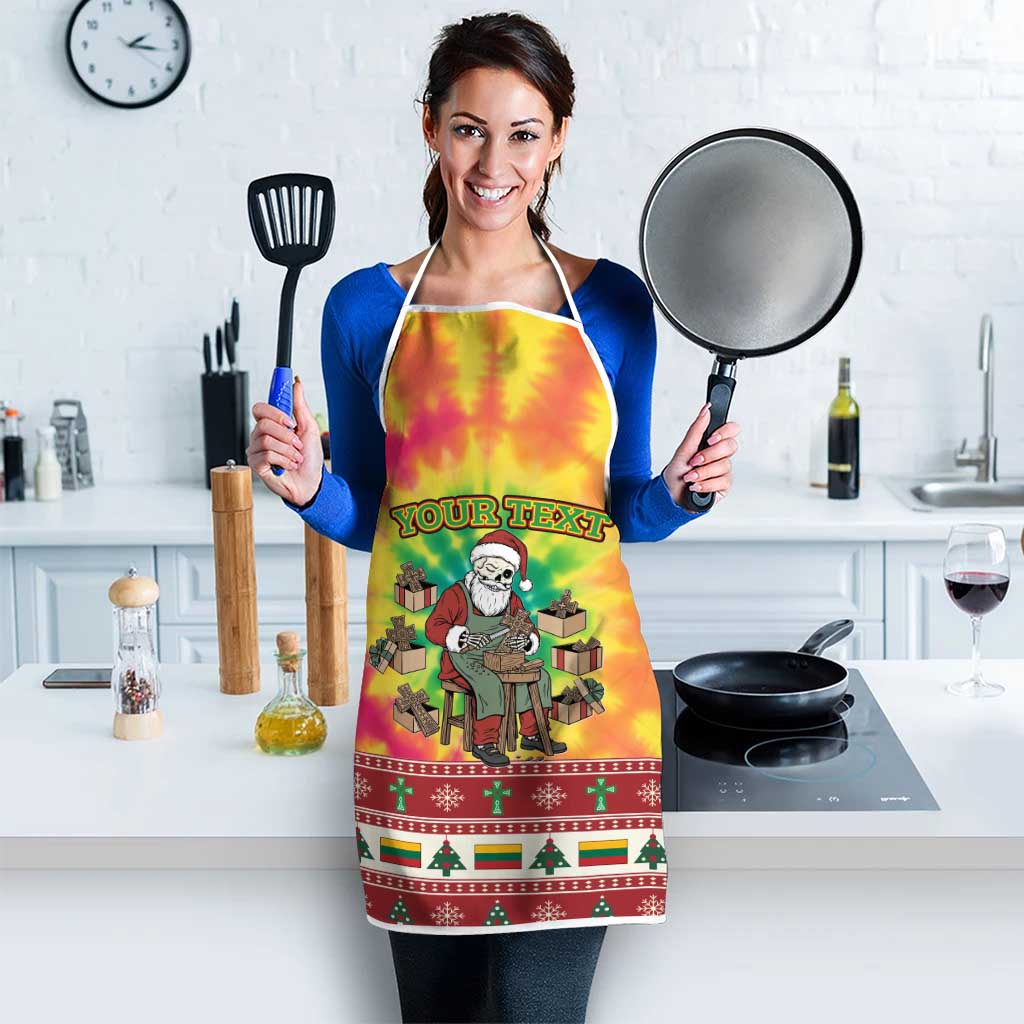 Personalized Lithuania Christmas Apron Skeleton Cross Tie-Dye Vintage - Wonder Print Shop
