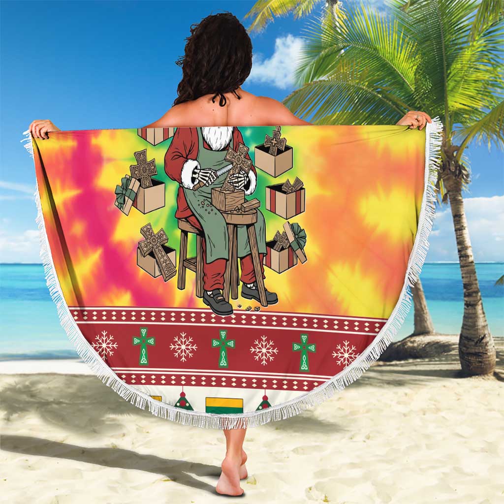 Personalized Lithuania Christmas Beach Blanket Skeleton Cross Tie-Dye Vintage - Wonder Print Shop