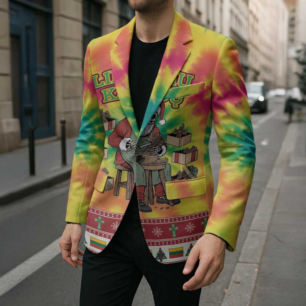 Personalized Lithuania Christmas Blazer Skeleton Cross Tie-Dye Vintage - Wonder Print Shop