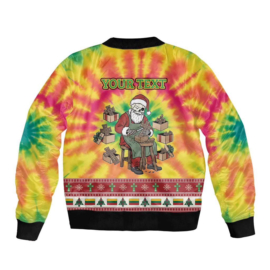 Personalized Lithuania Christmas Bomber Jacket Skeleton Cross Tie-Dye Vintage - Wonder Print Shop