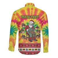 Personalized Lithuania Christmas Long Sleeve Button Shirt Skeleton Cross Tie-Dye Vintage - Wonder Print Shop