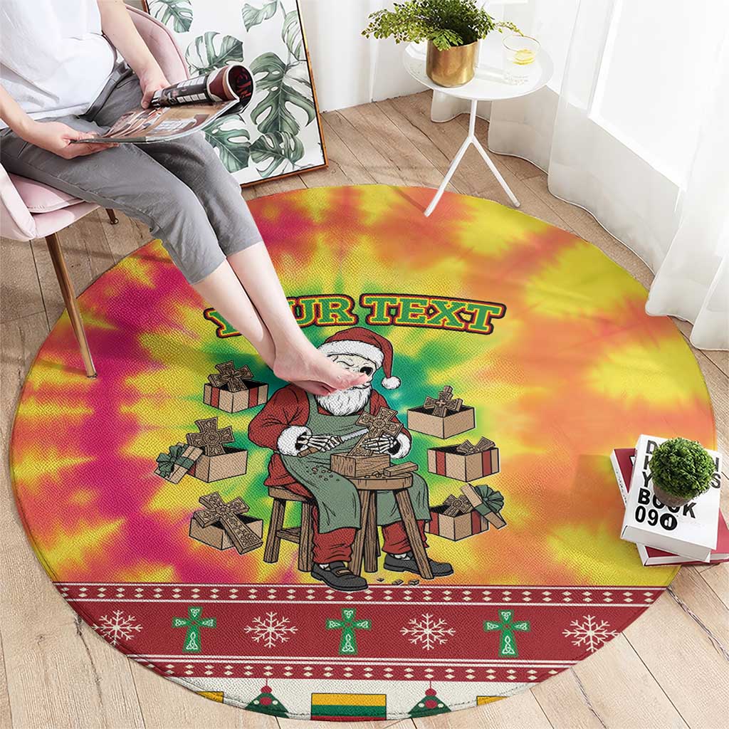Personalized Lithuania Christmas Round Carpet Skeleton Cross Tie-Dye Vintage - Wonder Print Shop