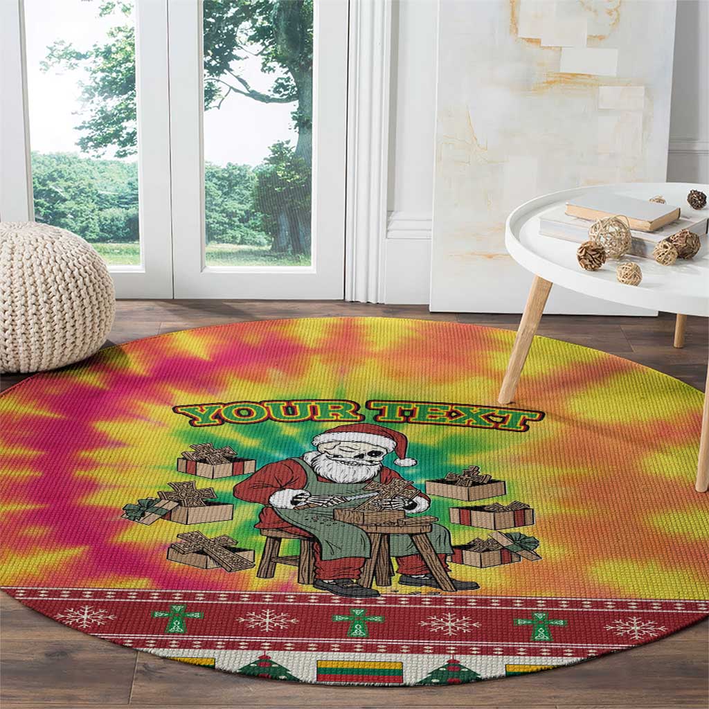 Personalized Lithuania Christmas Round Carpet Skeleton Cross Tie-Dye Vintage - Wonder Print Shop