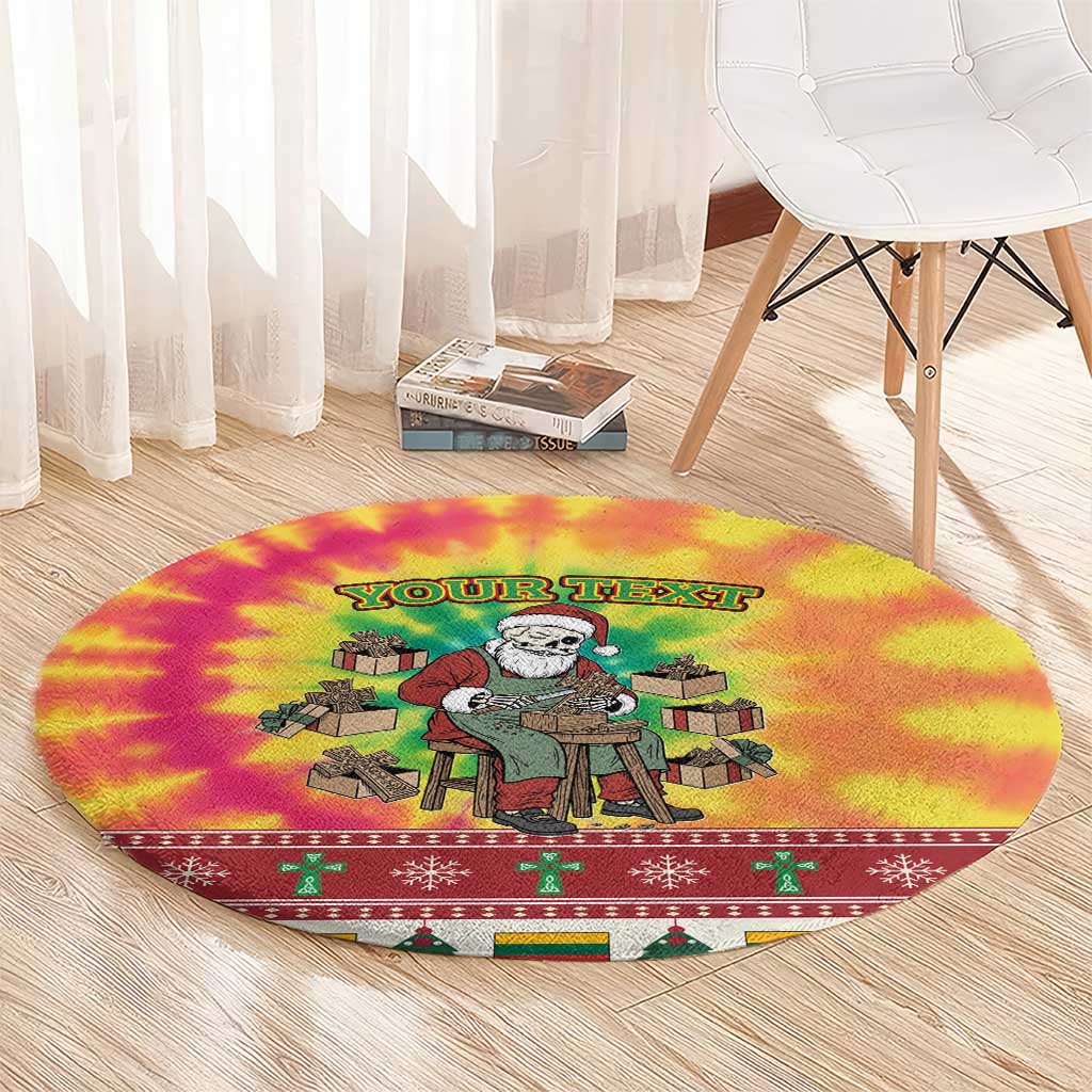 Personalized Lithuania Christmas Round Carpet Skeleton Cross Tie-Dye Vintage - Wonder Print Shop