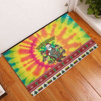 Personalized Lithuania Christmas Rubber Doormat Skeleton Cross Tie-Dye Vintage - Wonder Print Shop