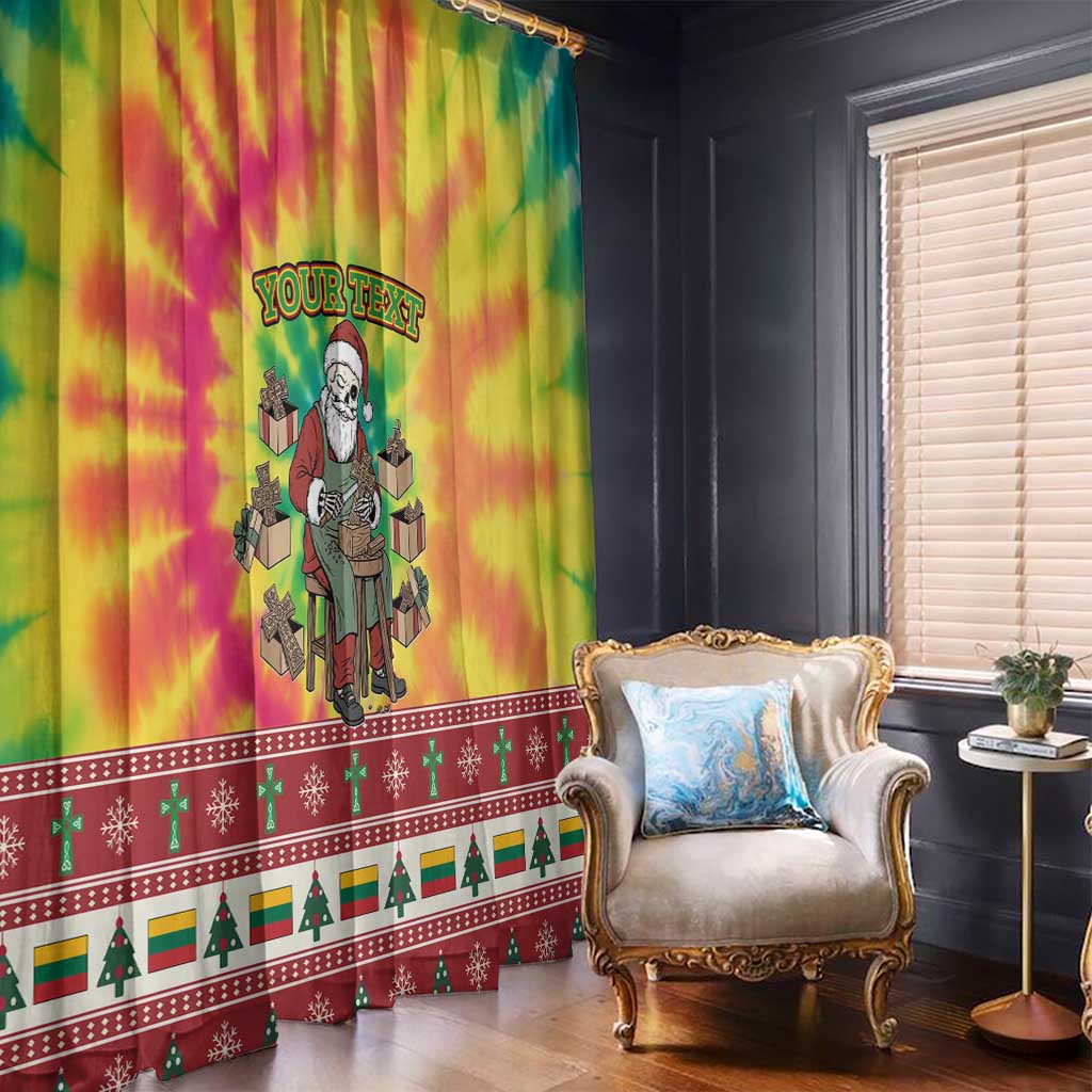 Personalized Lithuania Christmas Window Curtain Skeleton Cross Tie-Dye Vintage - Wonder Print Shop
