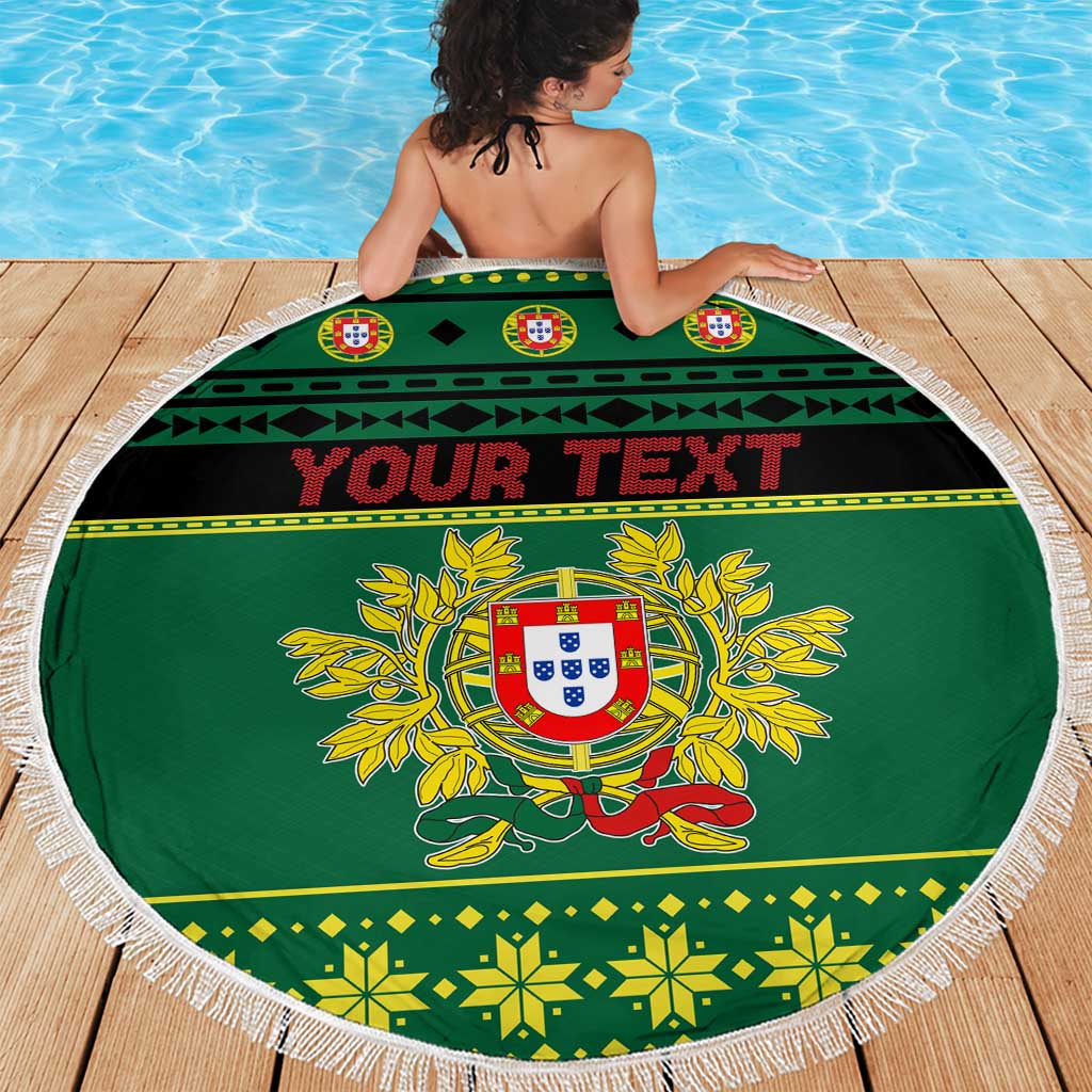 Personalized Portugal Christmas Beach Blanket Emblem With Flag Style - Wonder Print Shop