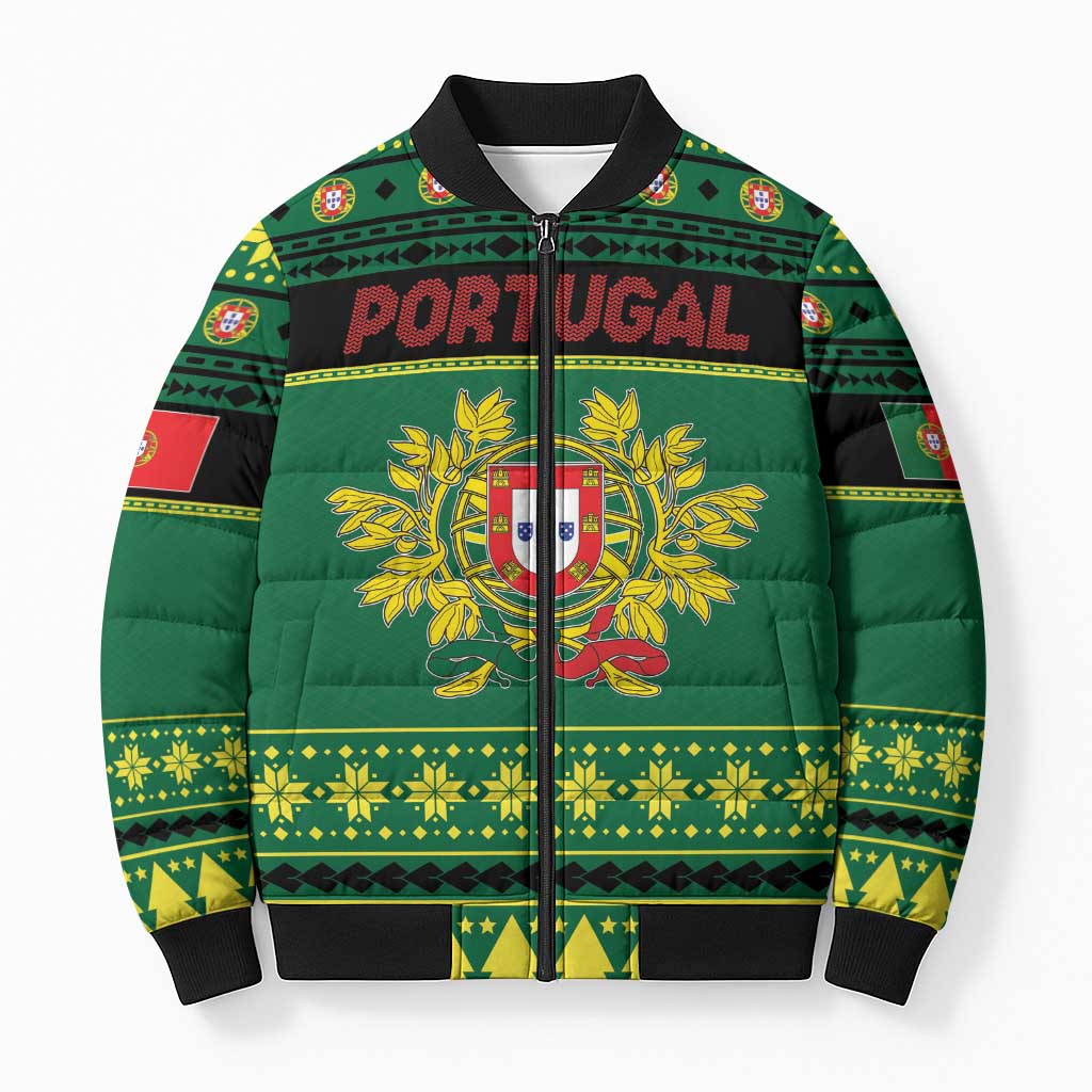 Personalized Portugal Christmas Bomber Puffer Jacket Emblem With Flag Style - Wonder Print Shop