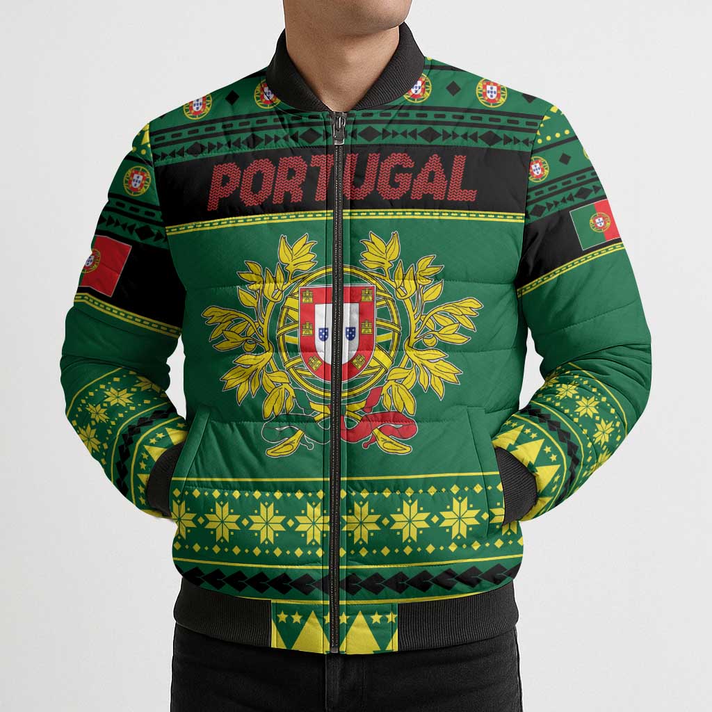 Personalized Portugal Christmas Bomber Puffer Jacket Emblem With Flag Style - Wonder Print Shop