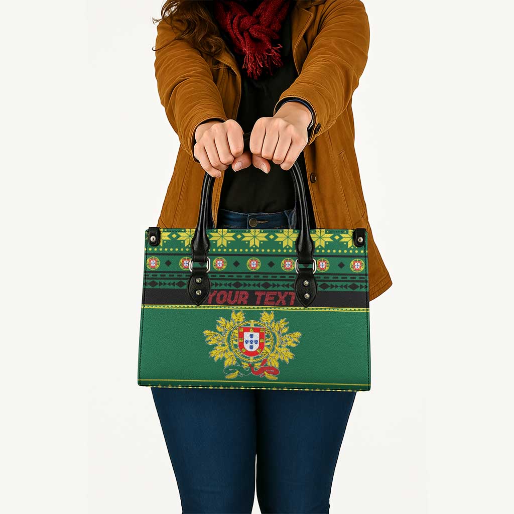 Personalized Portugal Christmas Leather Bag Emblem With Flag Style - Wonder Print Shop
