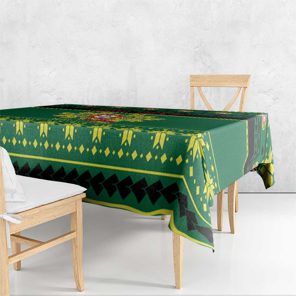 Personalized Portugal Christmas Tablecloth Emblem With Flag Style - Wonder Print Shop