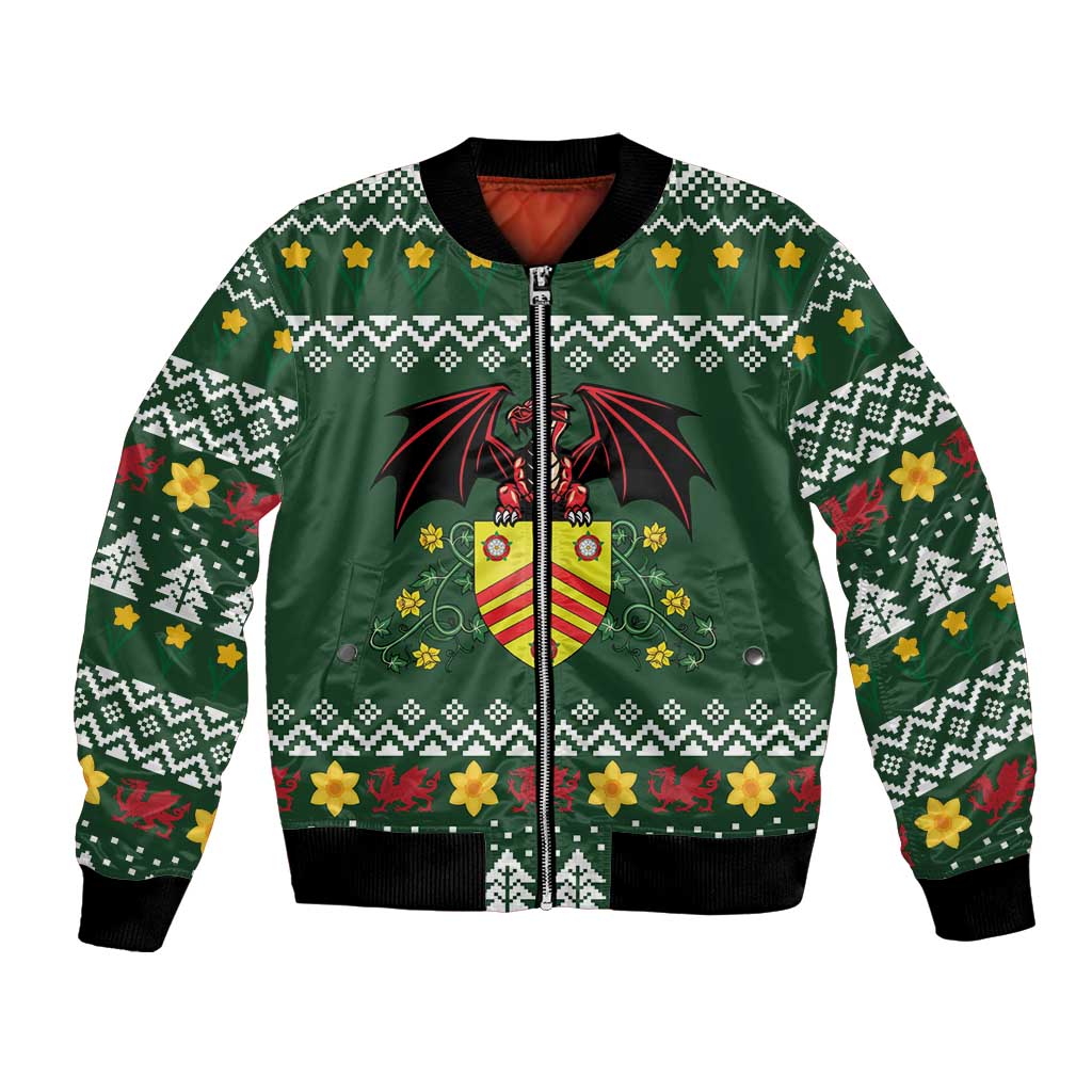 Glamorgan Wales Christmas Bomber Jacket Cymru Dragon And Daffodil - Wonder Print Shop