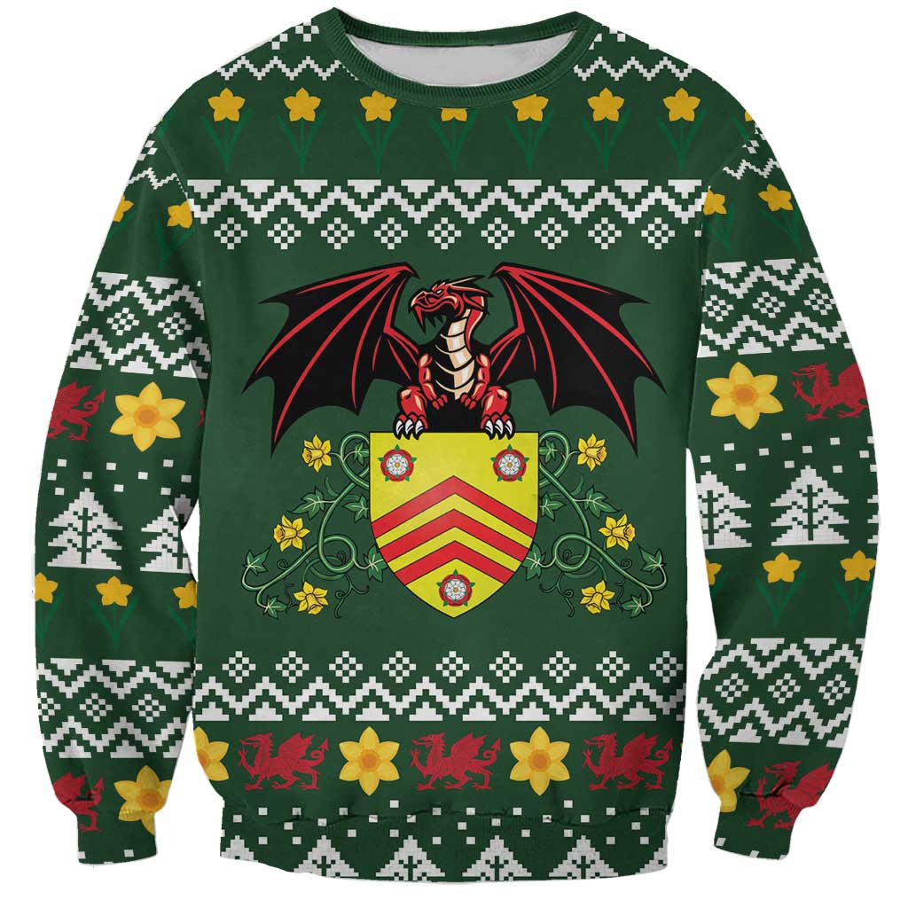 Glamorgan Wales Christmas Sweatshirt Cymru Dragon And Daffodil - Wonder Print Shop