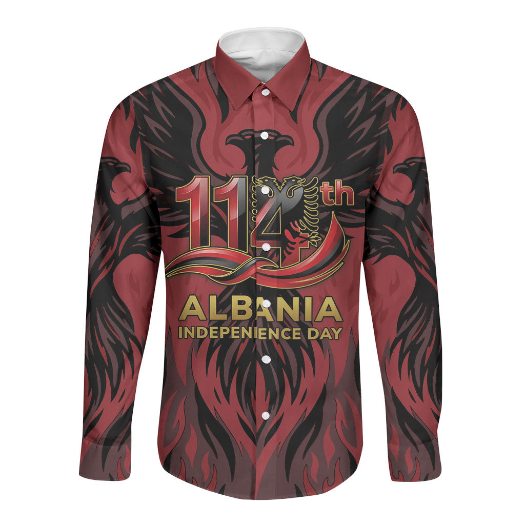 Personalized Albania Independence Day Long Sleeve Button Shirt Double Headed Eagle 114th Anniversary
