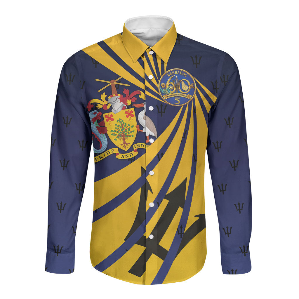 Barbados Independence Day Long Sleeve Button Shirt 60th Anniversary Barbados Trident