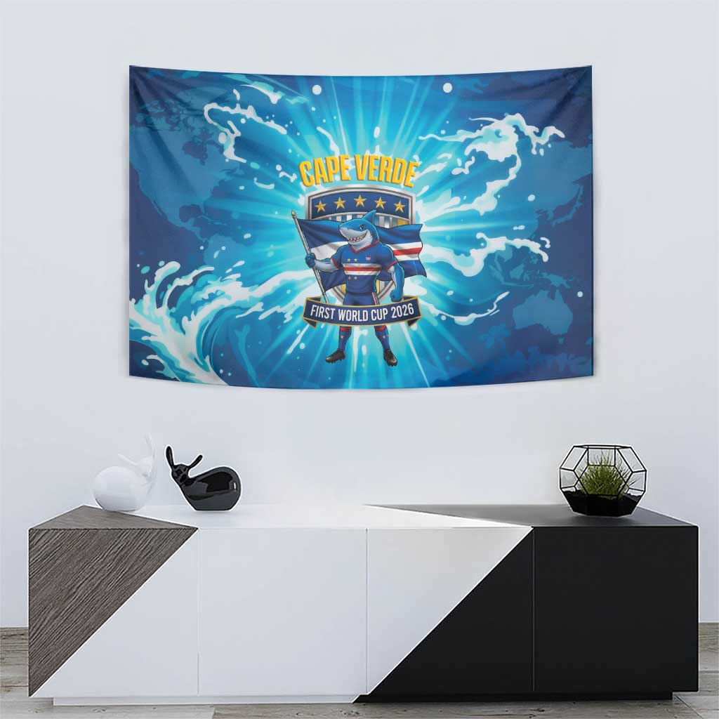 Blue Shark Cape Verde Football Tapestry First World Cup 2026 - Wonder Print Shop