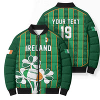 Custom Rugby Ireland Bomber Puffer Jacket Irish Lucky Shamrock
