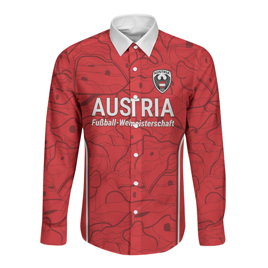 Custom World Football 2026 Austria Long Sleeve Button Shirt Fussball WM Gemma Burschen Red Glory