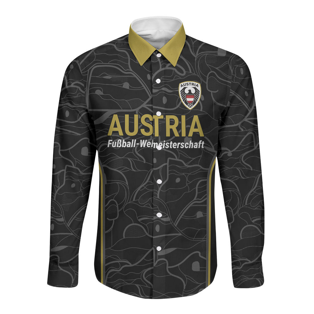 Custom World Football 2026 Austria Long Sleeve Button Shirt Fussball WM Gemma Burschen Black Glory