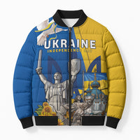 Personalized Ukraine Independence Day Bomber Puffer Jacket Tryzub Heritage Freedom Pride