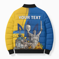 Personalized Ukraine Independence Day Bomber Puffer Jacket Tryzub Heritage Freedom Pride