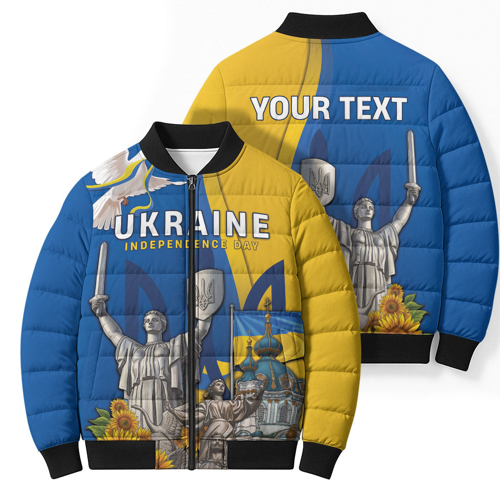 Personalized Ukraine Independence Day Bomber Puffer Jacket Tryzub Heritage Freedom Pride