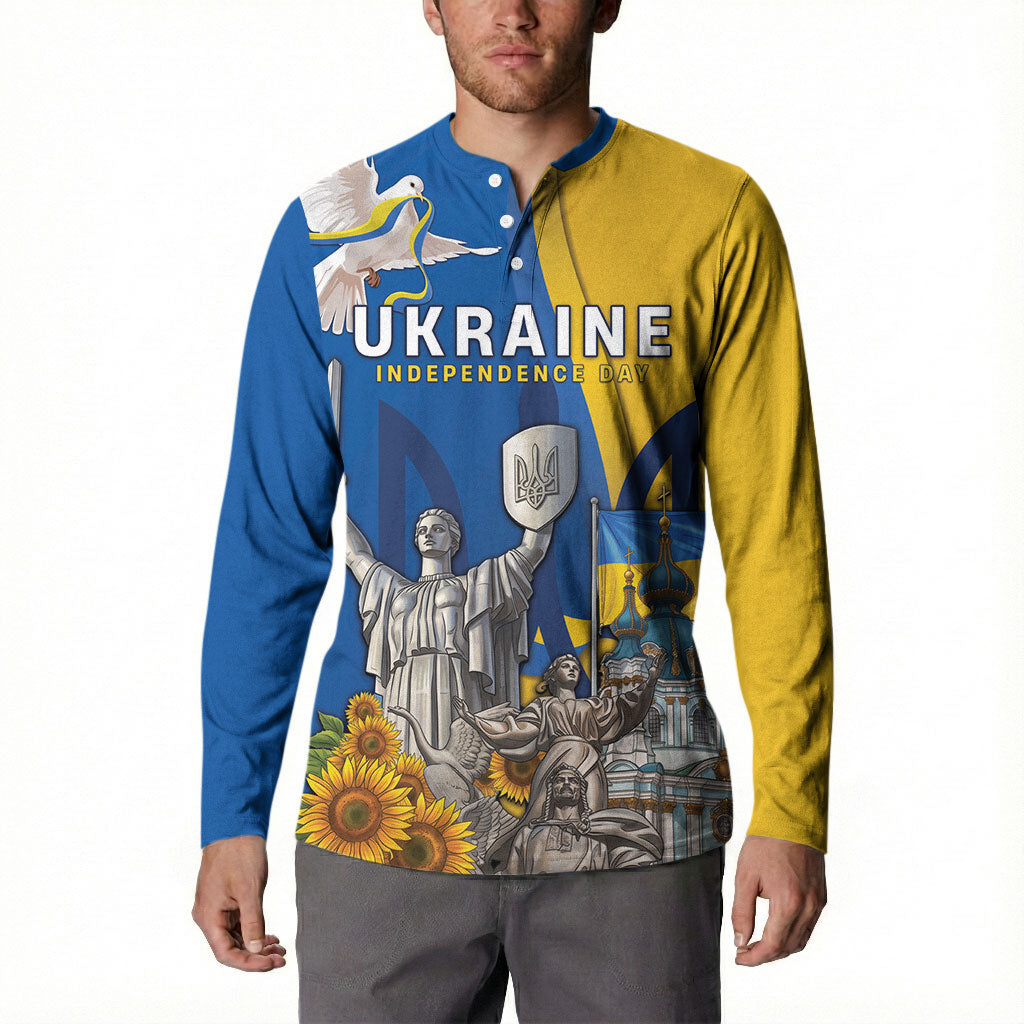 Personalized Ukraine Independence Day Button Sweatshirt Tryzub Heritage Freedom Pride