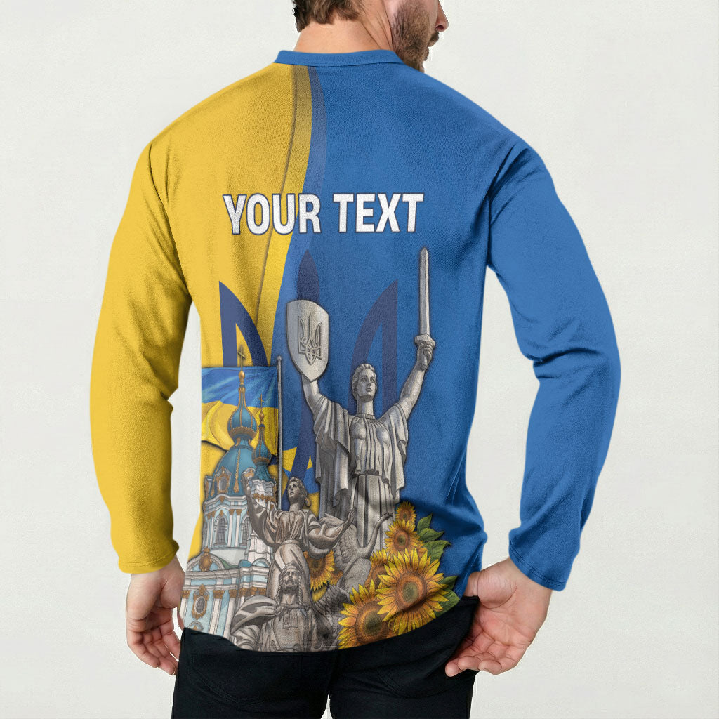 Personalized Ukraine Independence Day Button Sweatshirt Tryzub Heritage Freedom Pride