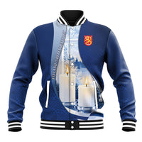 Personalized Finland Independence Day Baseball Jacket Blue-White Candles Snowy Forest